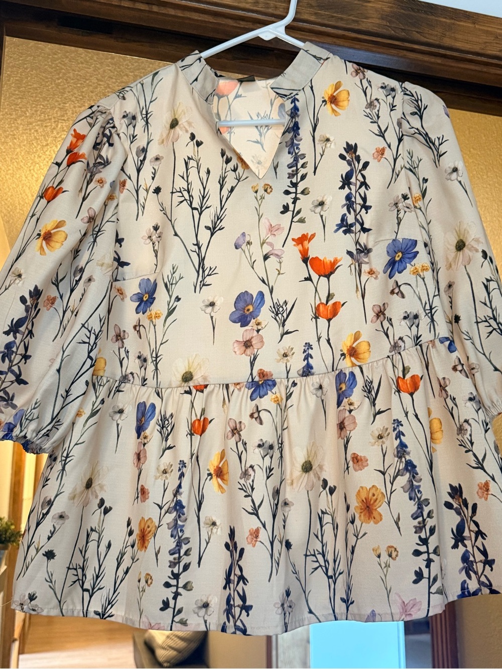 SHEIN Cream Tunic Top with Blue & Orange Floral Print